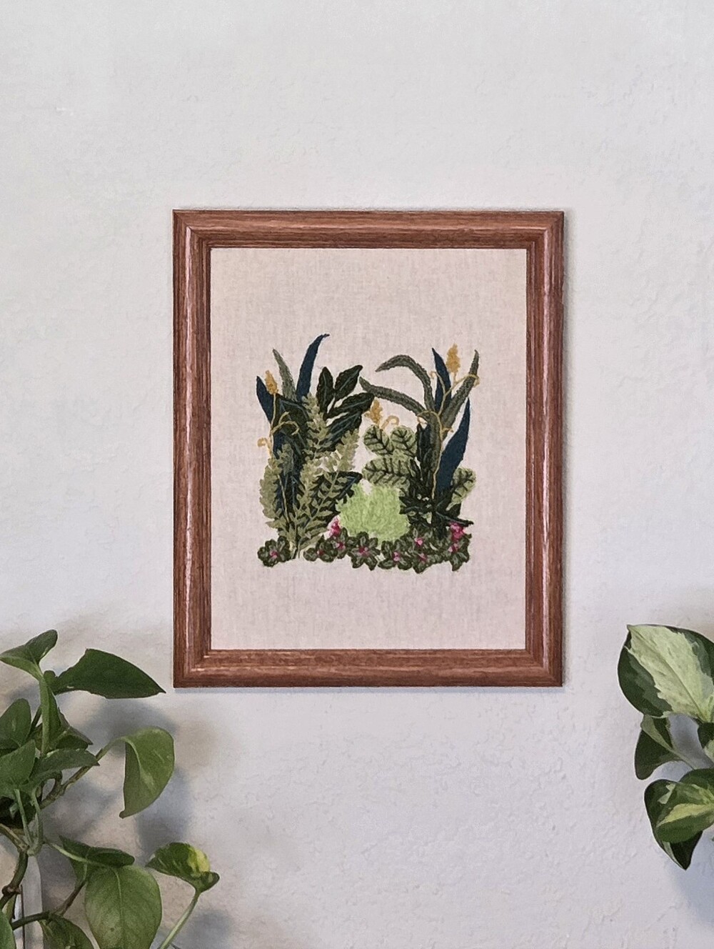 Vintage-inspired Botanical Crewel Embroidery Handmade And Framed